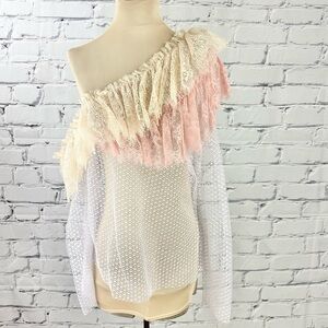 Philosophy Di Lorenzo Serafini Lace Asymmetrical Long Sleeve Ruffle Blouse Med
